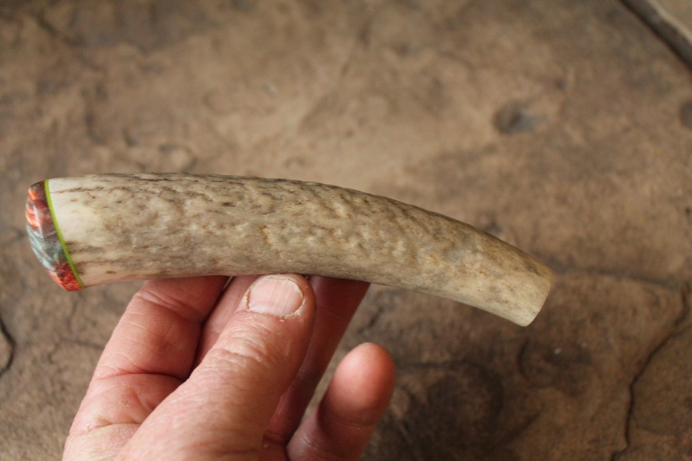Elk antler knife handle ~ stabilized box elder burl ~ Flintknapping supply tool