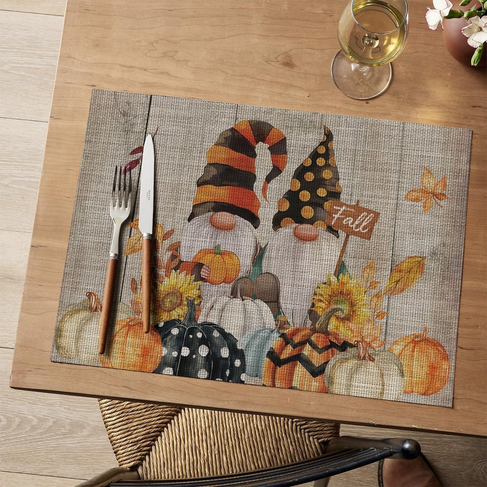 Artoid Mode Wood Pumpkin Gnomes Leaves 12" x 18", Rectangular 4 Pcs,