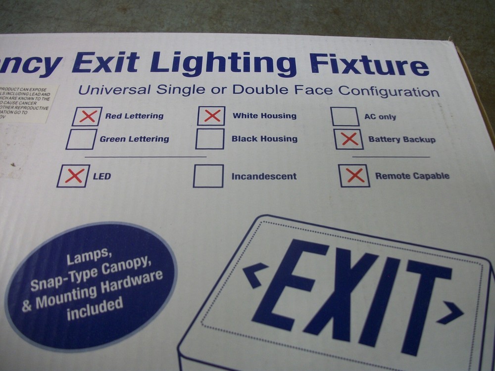 ELITE LED BATTERY BACKUP REMOTE CAPABLE EMERGENCY EXIT SIGN ELX-629-R-W NIB