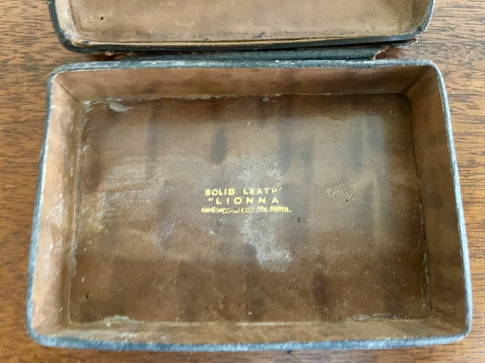 Leather Wrapped Box Early 20th C. w/ Gilded Fleur-de-lis