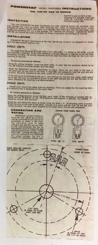 Superior Electric 10B Powerstat Variable Transformer