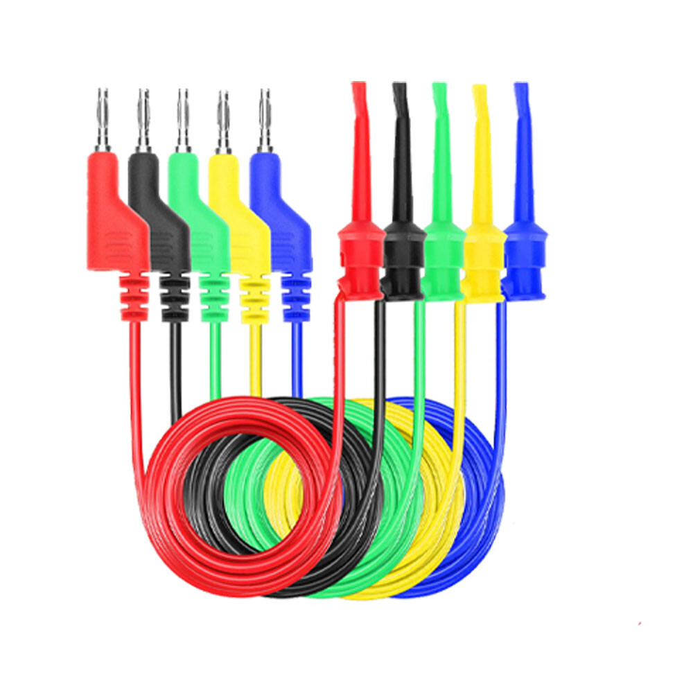 10PC 4mm Stackable Banana Plug to Test Hook Clip Test Leads Mini Grabber Cable