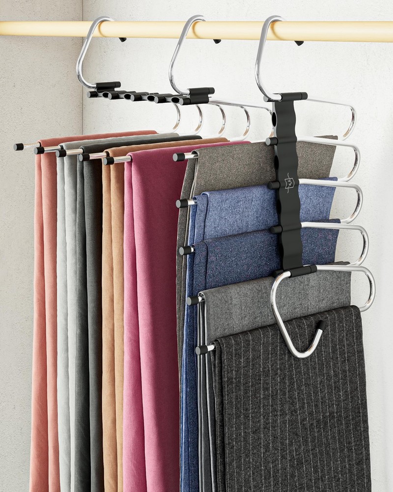 Pants Hangers Space Saving - 2 Pack - Non-Slip Multi-Layer Space Saving Hange...