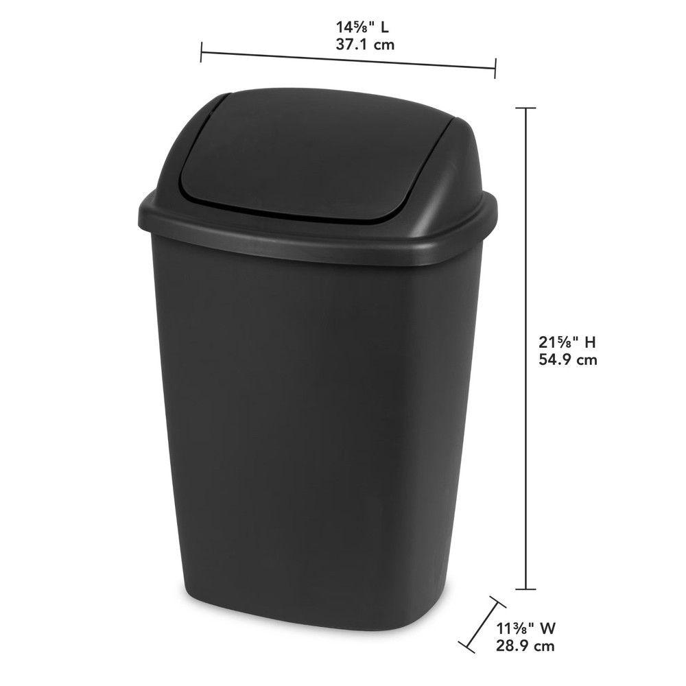 Kitchen Trash Can, 7.5 Gallon Plastic Garbage Bin with Swing Top Lid, Black