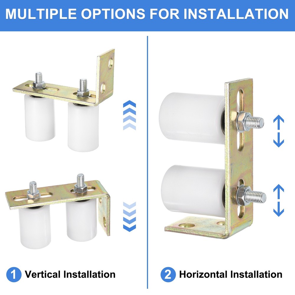 2Set Slide Gate Guide Roller, 2"x2-3/4" Nylon Gate Support & Bracket, White