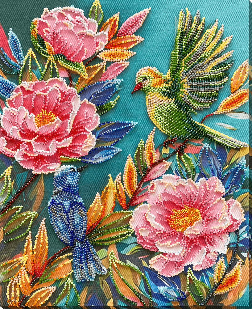 Bead Embroidery Kit DIY "Spring commotion" Beaded Needlepoint Craft Set