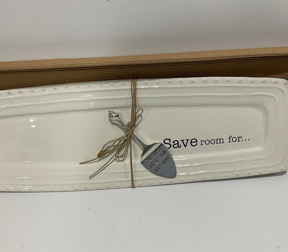 Mud Pie Dessert Long Rectangular Serving Tray With Cake Server 17” Save Room