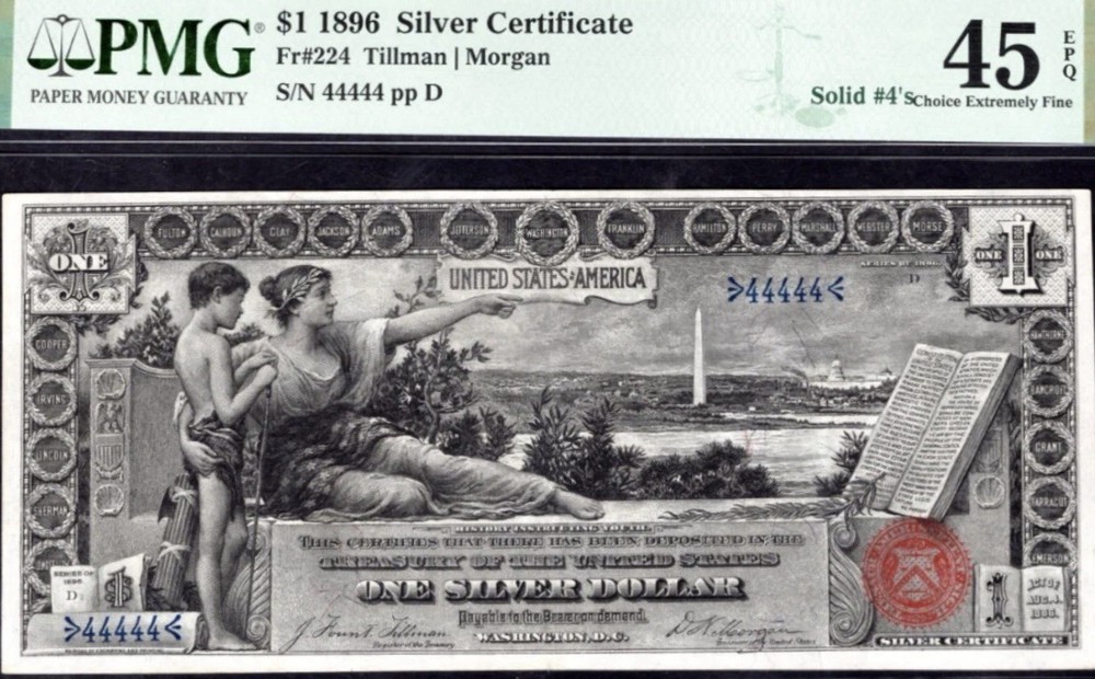 1896 $1 🇺🇸 EXAMPLE ( Silver Certificate Educational Note) Solid Number 4’s EPQ