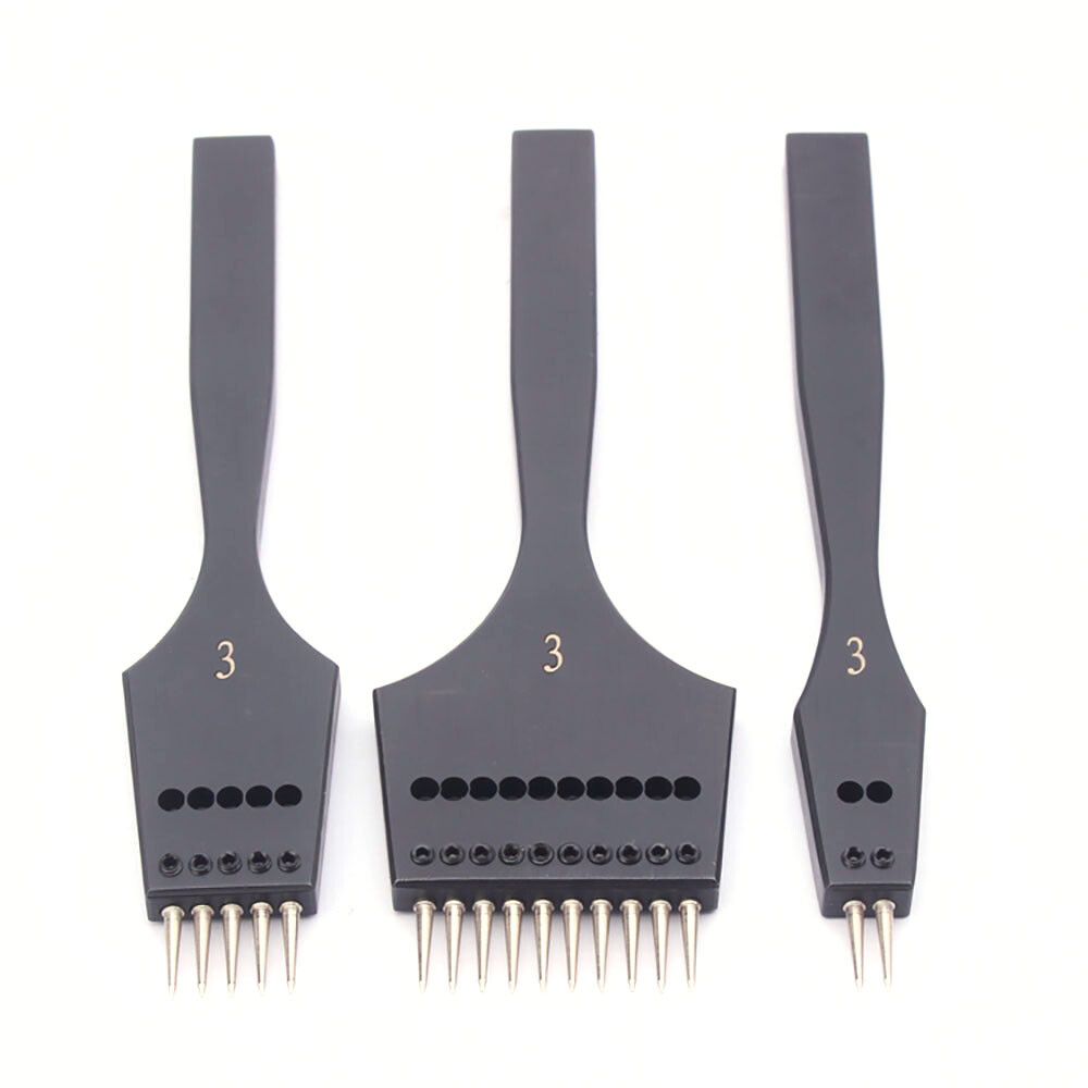 Leather Craft round Hole Black pricking iron chisel Stitching Punch Tool Diy set