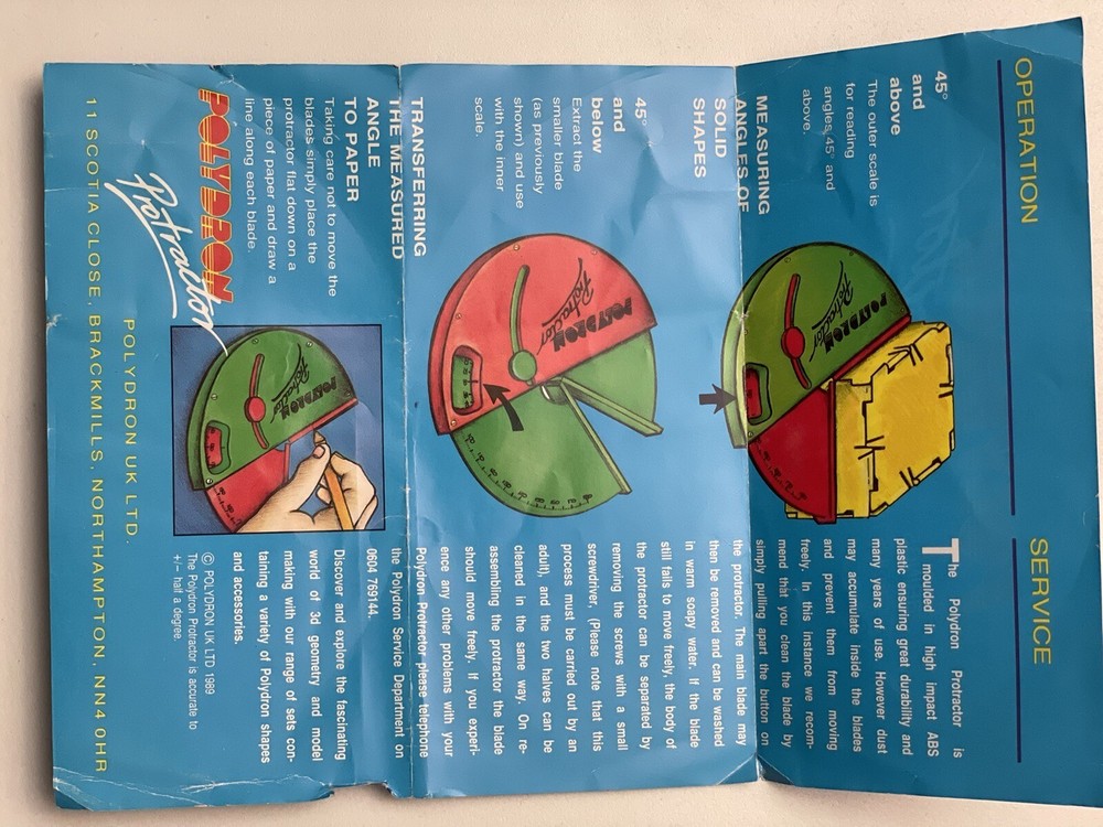Vintage Polydron Protractor 1989 England Original package with instructions