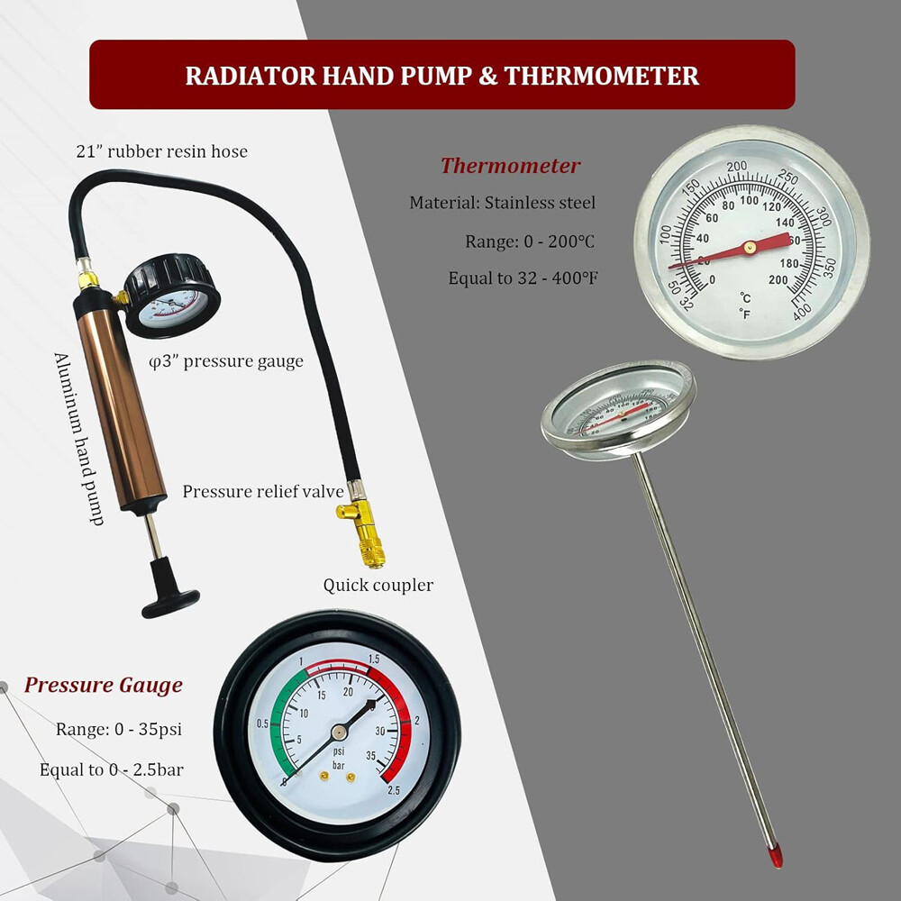 18Pcs Radiator Pump Pressure Leak Tester Detector Coolant System Test Tool Kit