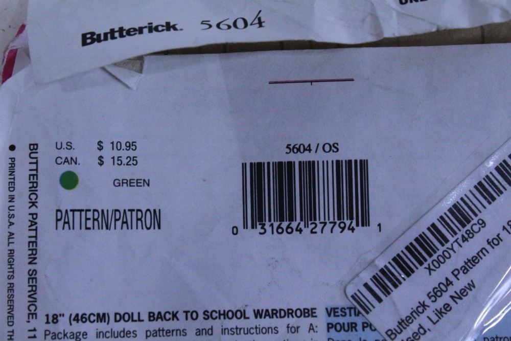 Butterick #5604 Pattern for 18" Doll Clothes