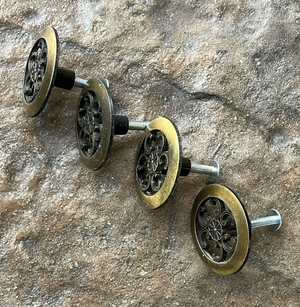 4 Allison Brass Antique Hardware Mid Century Modern Drawer Pulls Cabinet Knobs