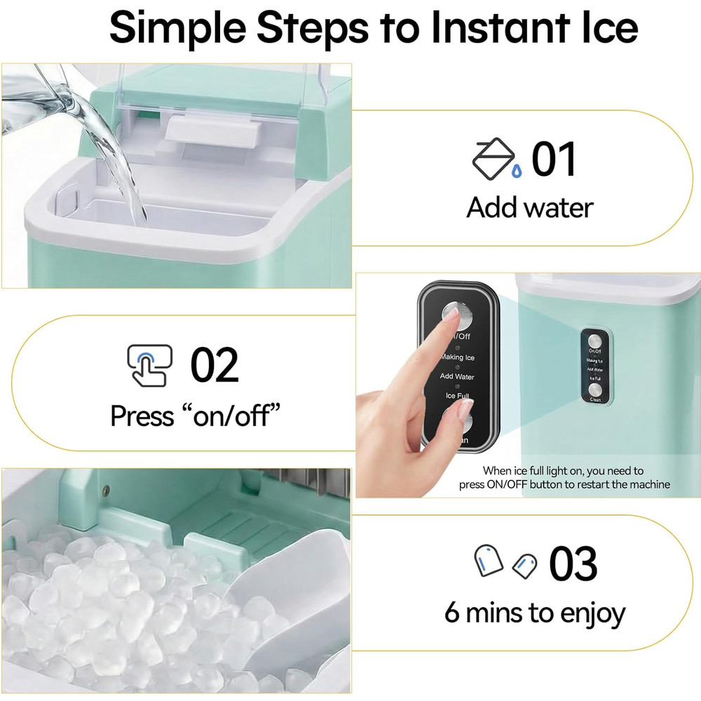 Nugget Ice Maker Countertop, Portable Ice Makers Machine with Removable Basket a