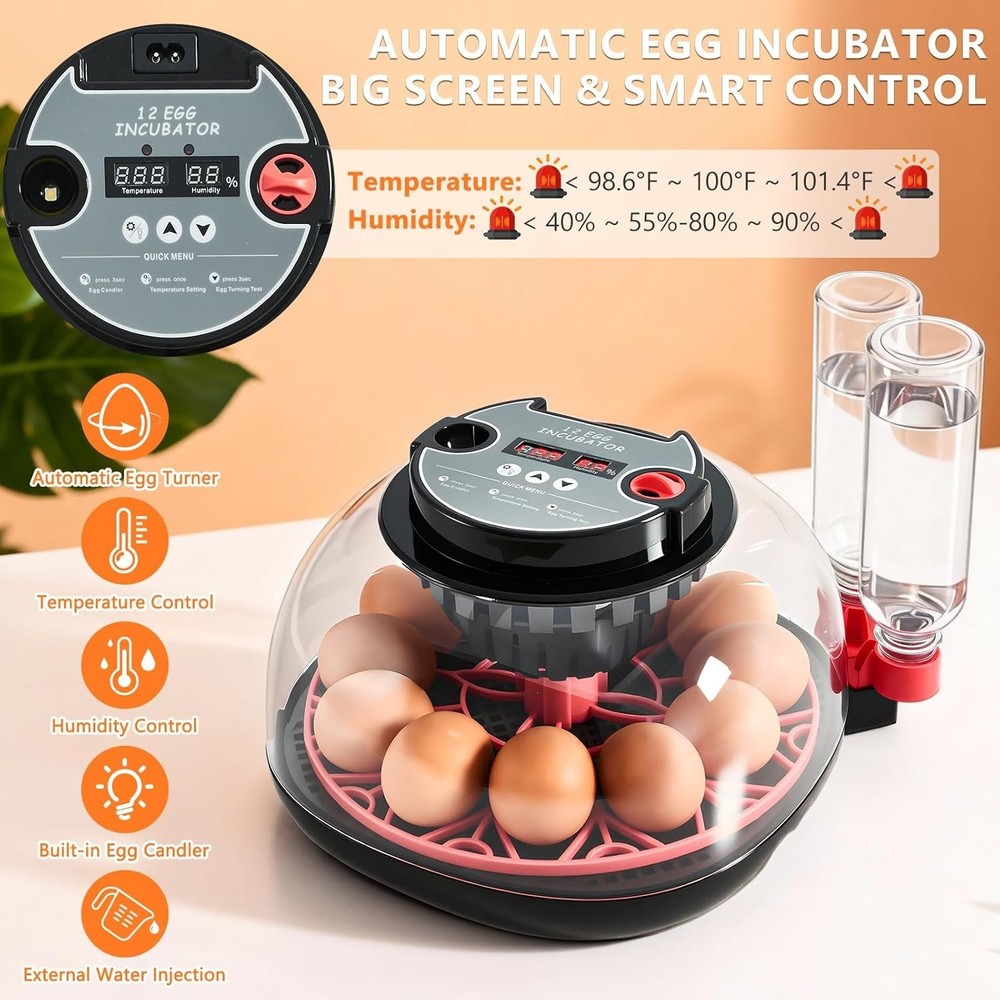 Incubators for Hatching Eggs - 12 Egg Capacity, Egg Incubator with Automatic ...