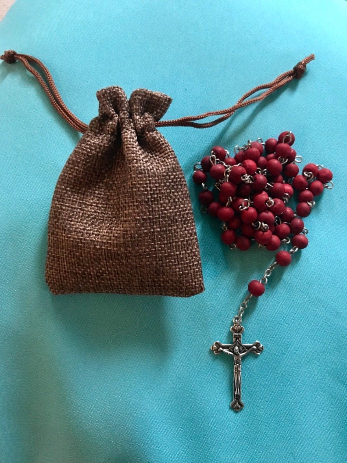 JERUSALEM Rose Smell Wood Catholic ROSARY Bead Necklace Cross Crucifix US SELLER