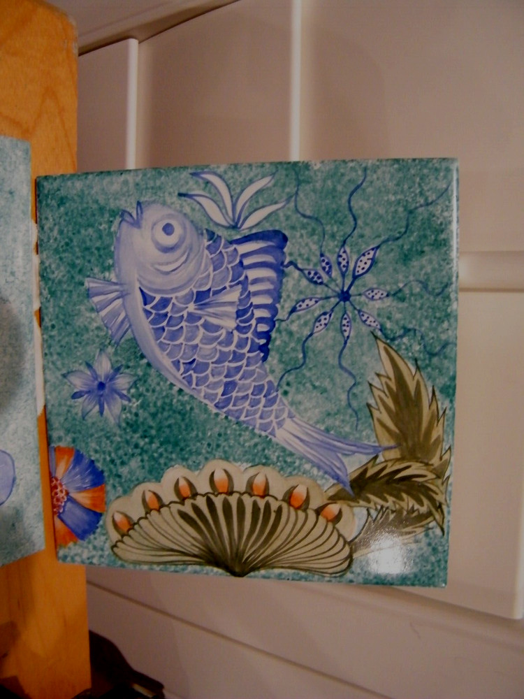 NEW-2-HAND PAINTED CERAMIC TILES 6" SQUARE FISH underwater scenes