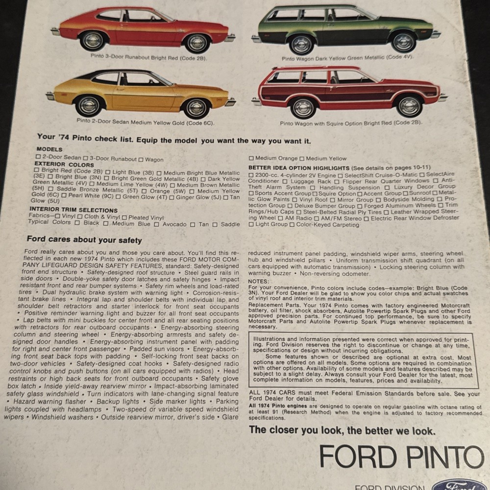 1974 Ford Pinto Sales Brochure OEM