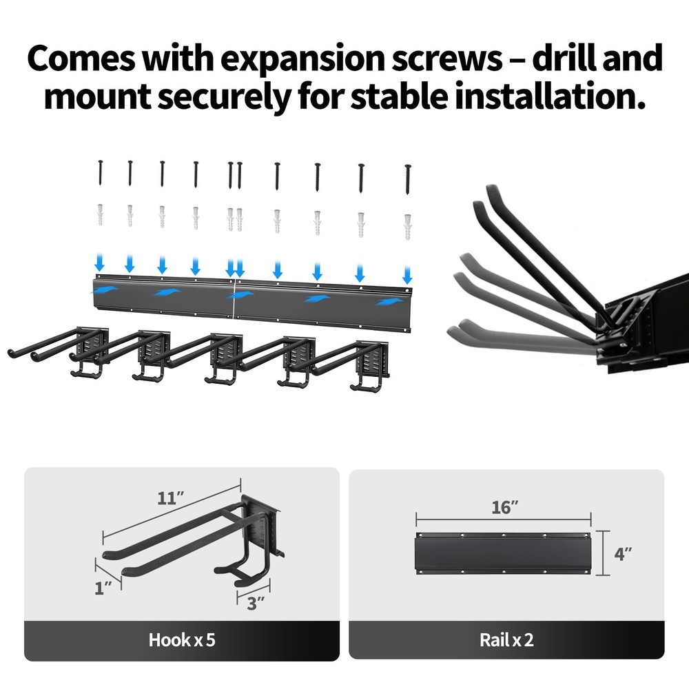 Extra Wide Tool Rack Wall Mount –Garage Storage Organization Black