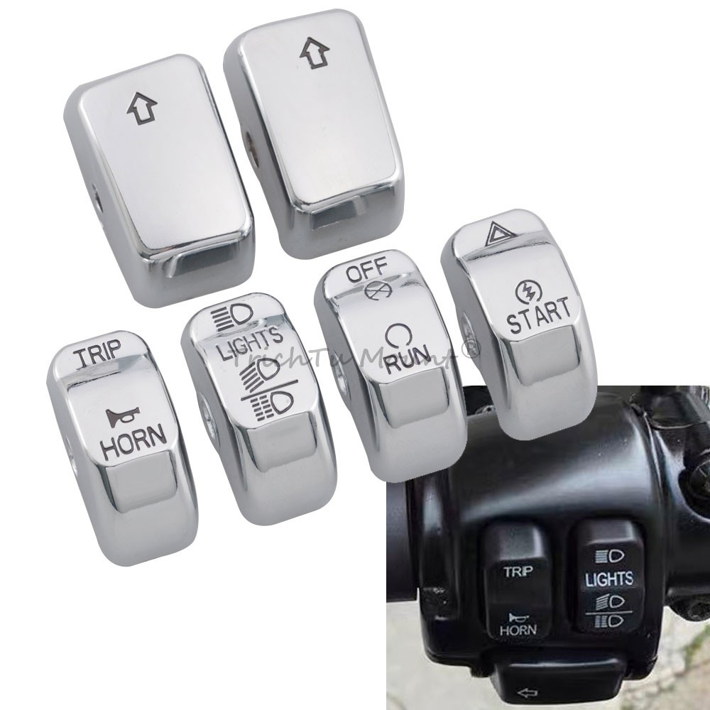 6x Motorcycle Handlebar Control Switch Buttons Covers Caps For Harley Softail