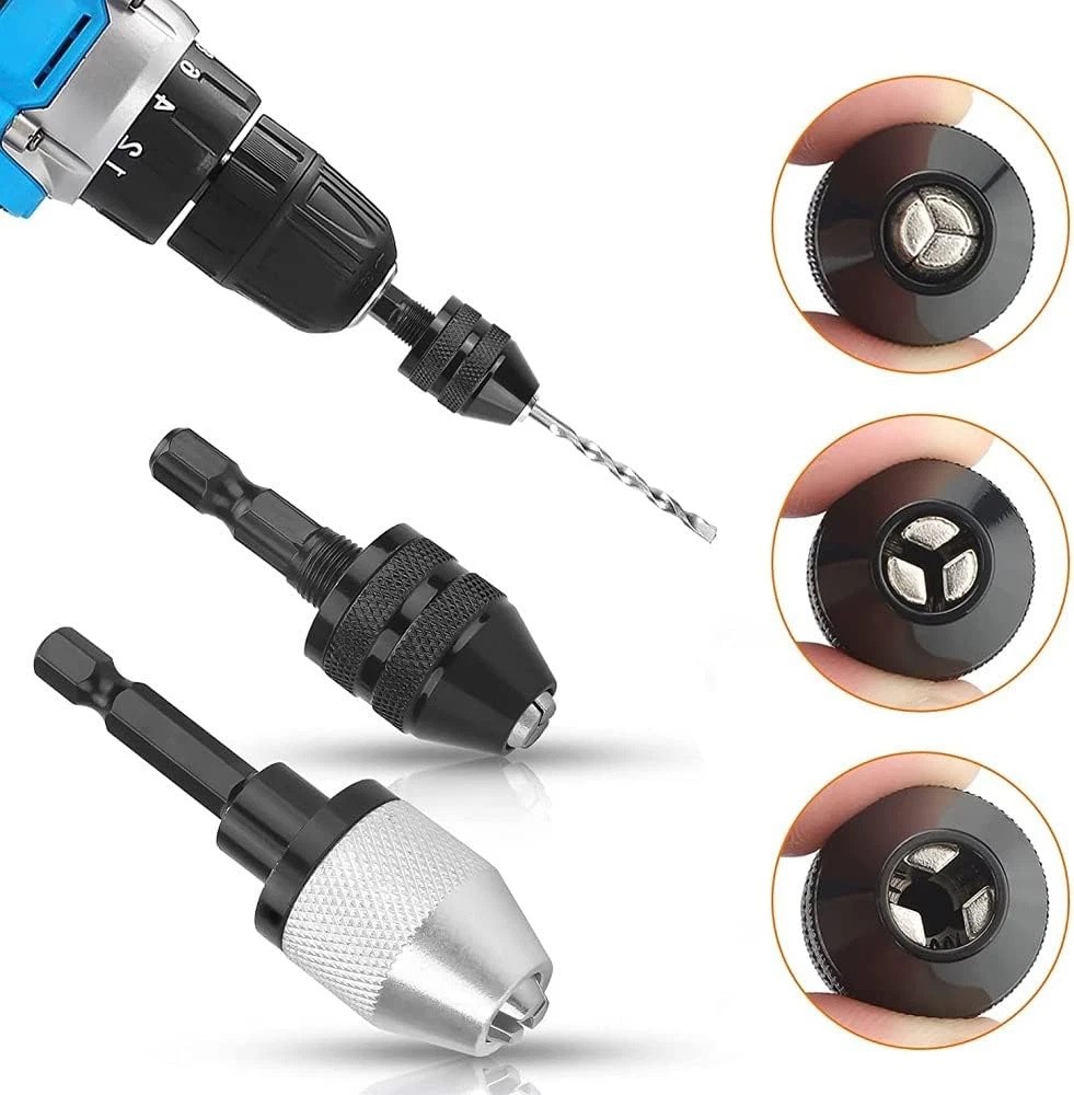 2x 1/4" Hex Shank Keyless Drill Bit Quick Change Driver Chuck Conversion Adapter