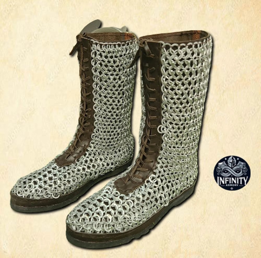 10mm Chainmail Leather Shoes | Flat Riveted Medieval Boots