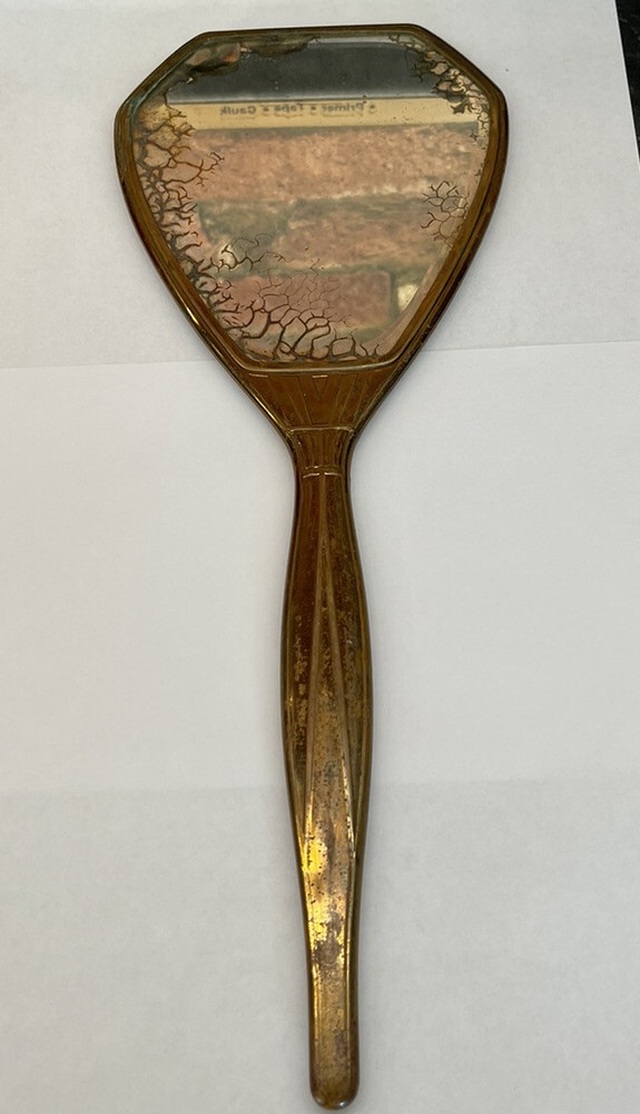 Vntage Gold&Black Design Art Deco Handheld Vanity Mirror