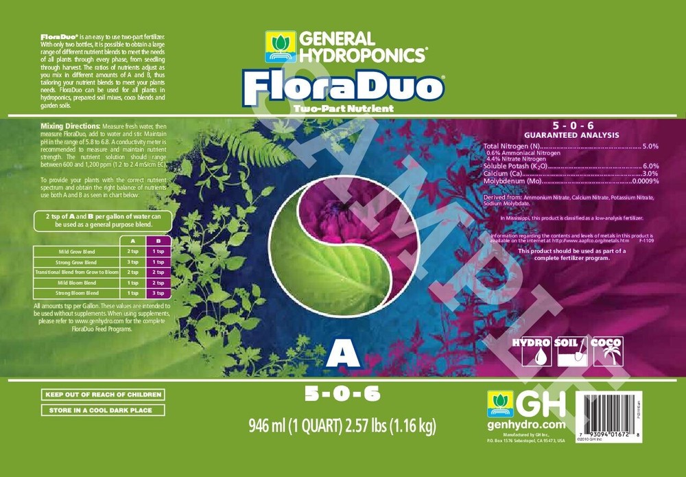 General Hydro Flora Duo A  6 Gallon