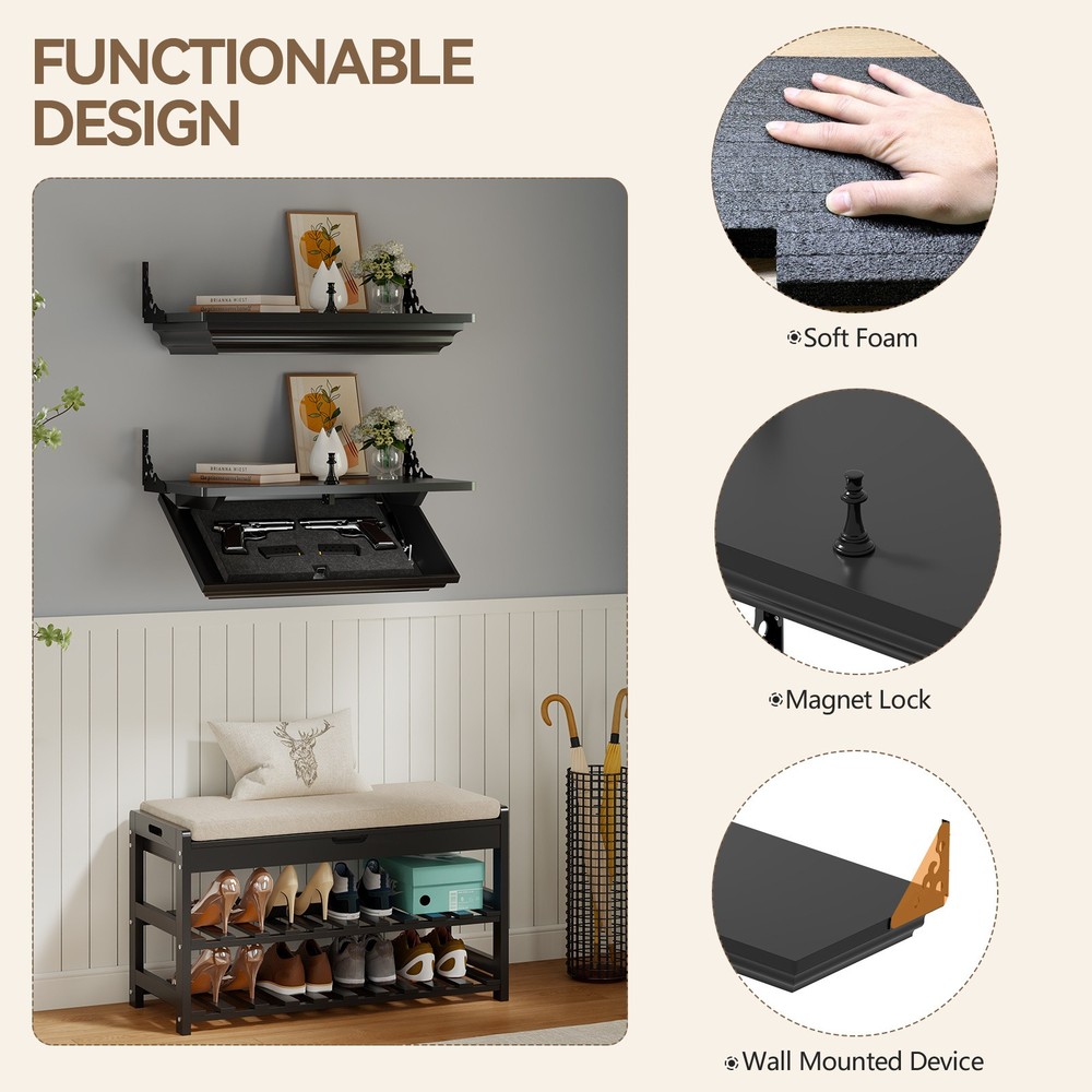 24" Compact Gun Shelf, Gun Rack with Automatic Induction Lock for Mount Display