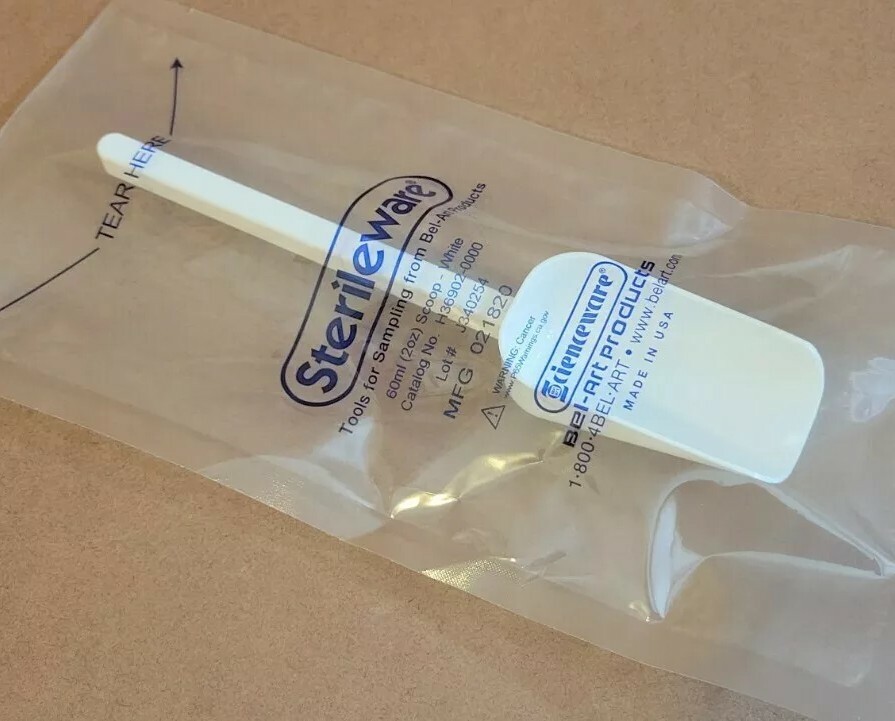 (1 QTY) STERILEWARE Sterile Sampling Scoop Individually Wrapped White 2oz (60ml)
