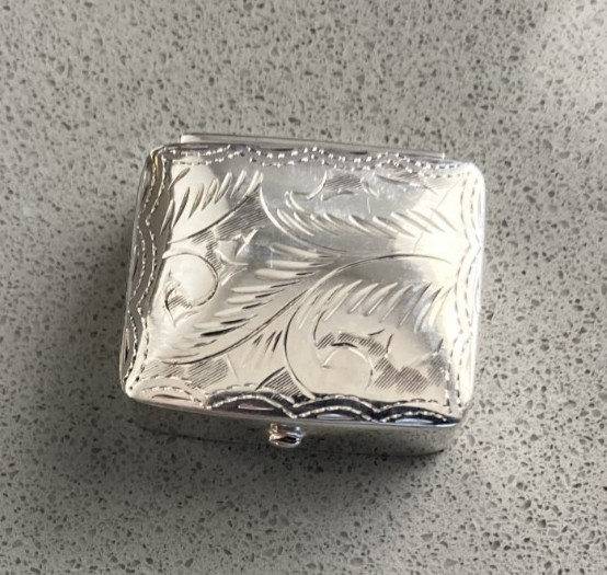 Vintage Engraved Sterling Silver Rectangle Pill Box