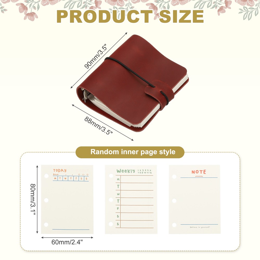 A9 Leather Journal 2Pcs 3 Ring Notebook Binder Planner Loose Leaf, Red