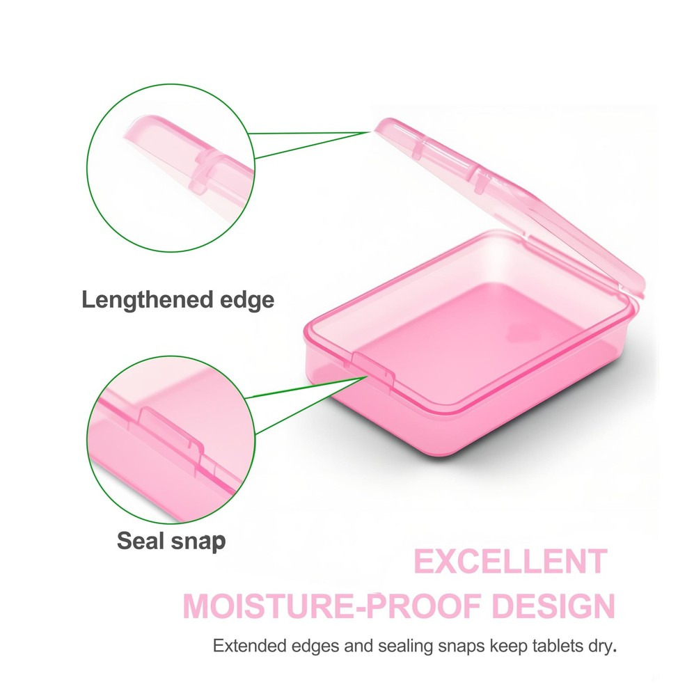 6 PCS Small Pill Box, Tiny Case,Mini Clear Plastic Storage Pink