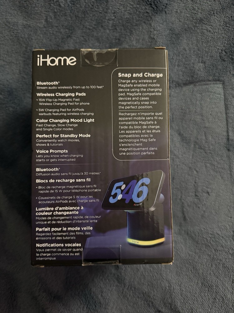 iHome Power Tower Bluetooth Speaker Dual Charging MagSafe Dock Mood Light