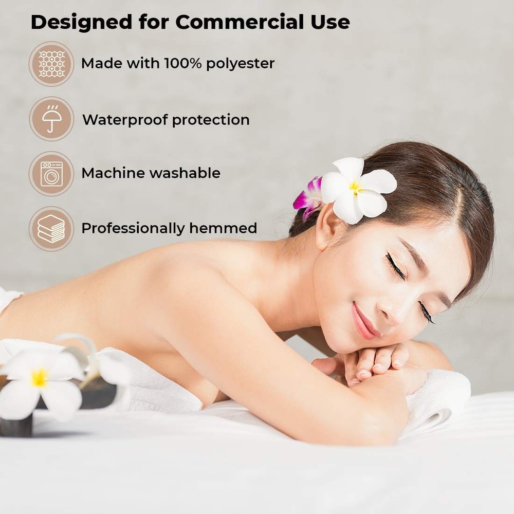 Durable White Massage Table Fitted Cover Waterproof Easy Clean