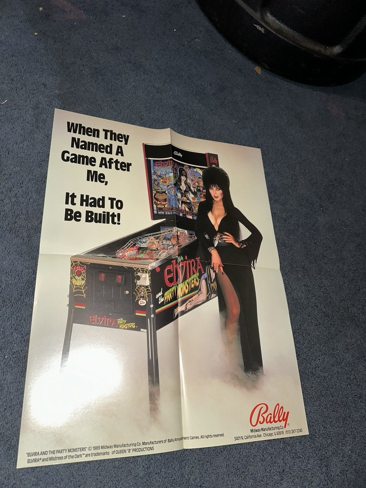 Original Bally Elvira Pinball Machine Flyer .