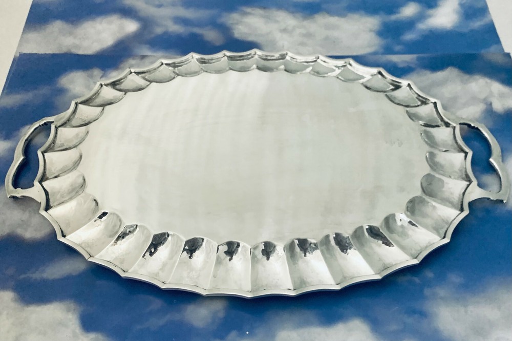 RARE LARGE MEXICAN SOLID 925 STERLING SILVER OVAL TRAY / PLATTER~ HEAVY !!!