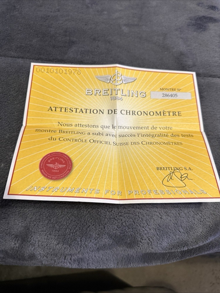 Genuine Breitling Chronometre Certificate #286405 🔥🔥🔥
