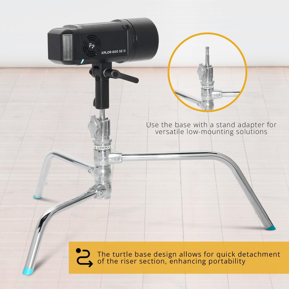 Flashpoint 20" Quick Release Turtle Base C-Stand Kit, Grip Head Arm (Chrome)