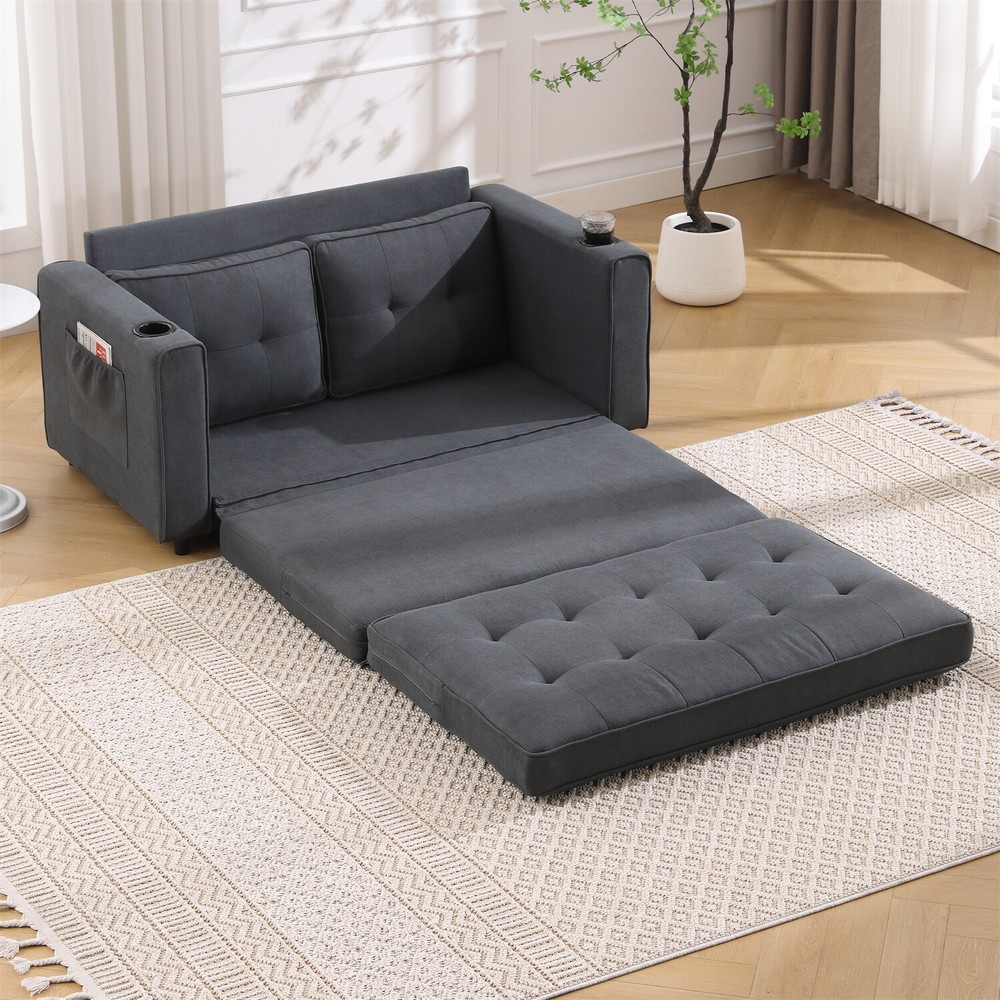 Convertible Sofa Bed Loveseat Futon Sofa Couch w/ Pull Out Bed Dark Gray