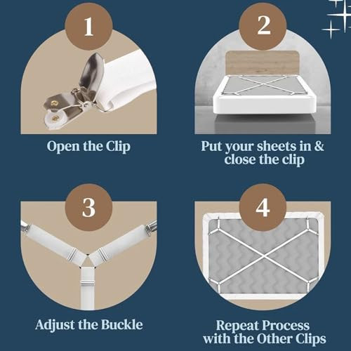 Bed Sheet Straps, Adjustable Durable Bed Sheet Holder Straps with Metal