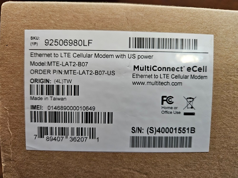 MultiTech Ethernet to LTE Cellular Modem US Power MTE-LAT2-B07