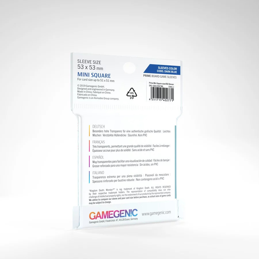 Gamegenic PRIME BOARD GAME SLEEVES Mini-Square | Code Dark Blue | GGS10047ML