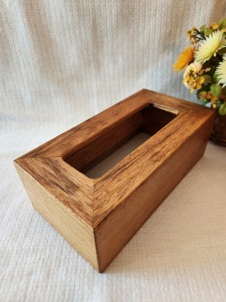 Vintage Handmade Tissue Box Cover Solid Oak Tissue Dispenser Rectangle Rustic