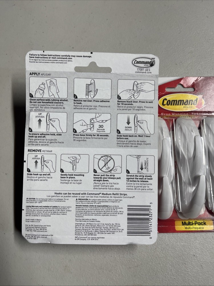 Command Medium Hooks Multi-Pack 6 Hooks 12 Strips White Damage-Free Hanging 2Pk