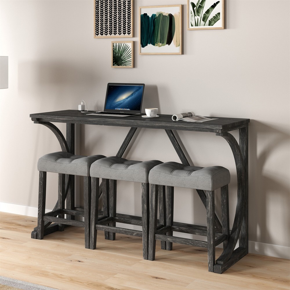 4 Piece Bar Table Set Counter Height Kitchen Dining Table w/ 3 Bar Stools US