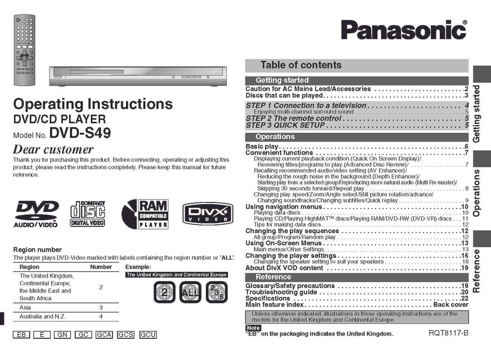 Panasonic DVD-S49 DVD Player Owners Instruction Manual