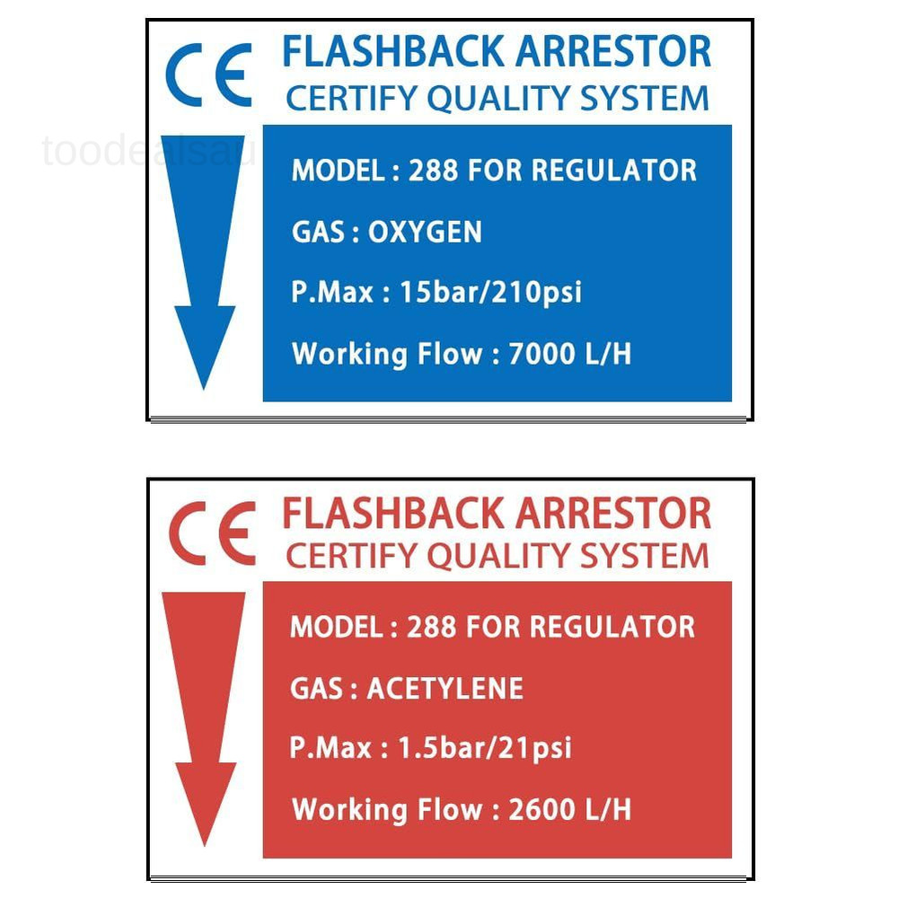 Oxygen & Acetylene/Propane Flashback Arrestors Set Regulator End 9/16-18 Threads