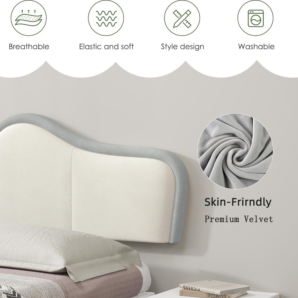 Queen Headboard,Upholstered Headboards Bed Head Board Modern Wave Shaped Velv...