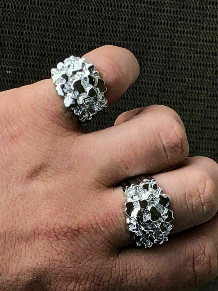 Men's REAL Solid 925 Sterling Silver Heavy Nugget Ring Plain Heavy Pinky Hip Hop